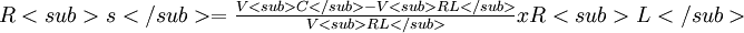 R<sub>s</sub> = \tfrac{V<sub>C</sub> - V<sub>RL</sub>}{ V<sub>RL</sub>} x R<sub>L</sub>