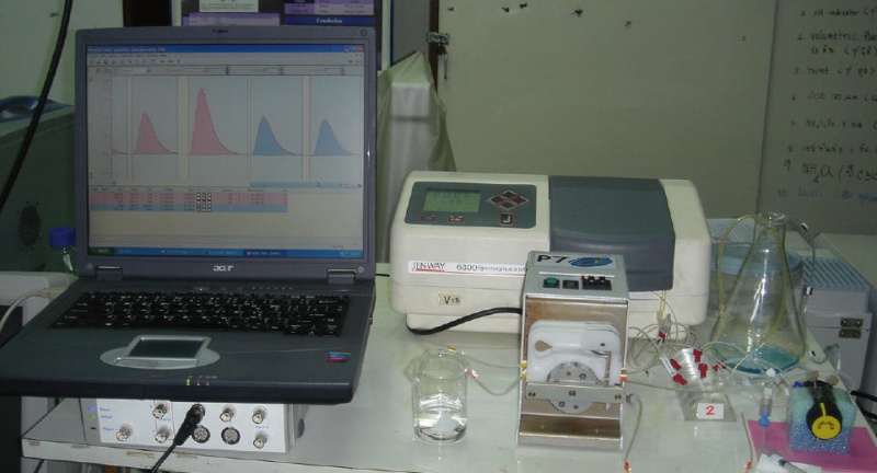 File:Figure 3. The pump pushes the solution through the flow cell in the spectrophotometer. The change in absorbance is recorded by the e-corder.jpg